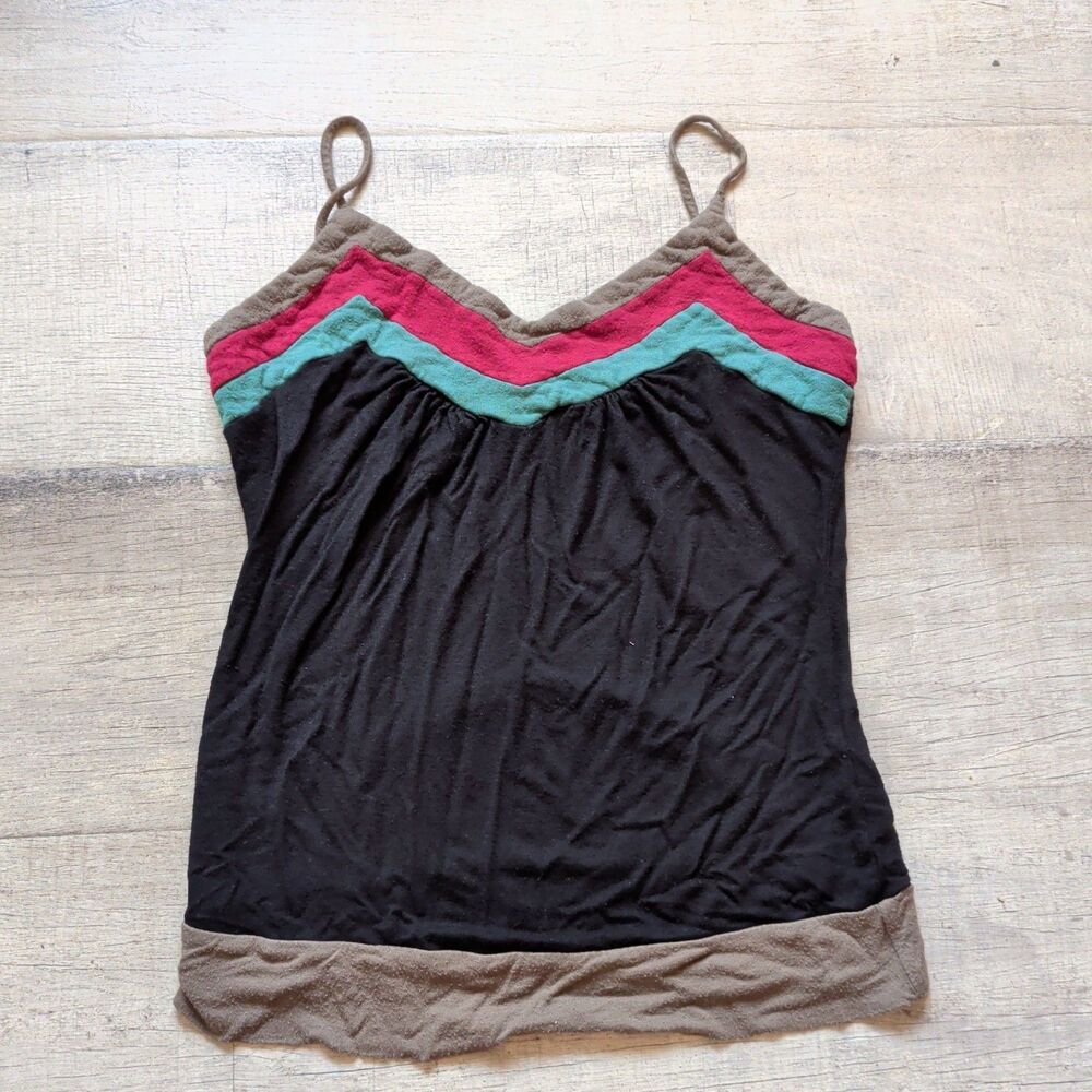 Papaya Tank Top Womens Size S Camisole Black Color Block Chevron Y2K Indie